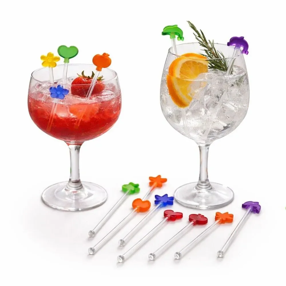 Dolphin, Heart, Star, Fish, Acrylic Drink Stirrers Assorted Bar Set Of 9 READ